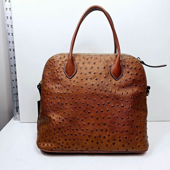 Dooney & Bourke Large Ostrich Embossed  Domed Satchel  Caramel Retail $368 - Picture 2 of 15